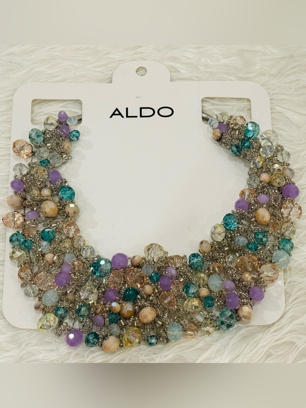 NWT ALDO Multicolored Beaded Statement Necklace - Teal, Lavender & Cream